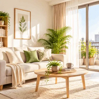 A brightly lit living room